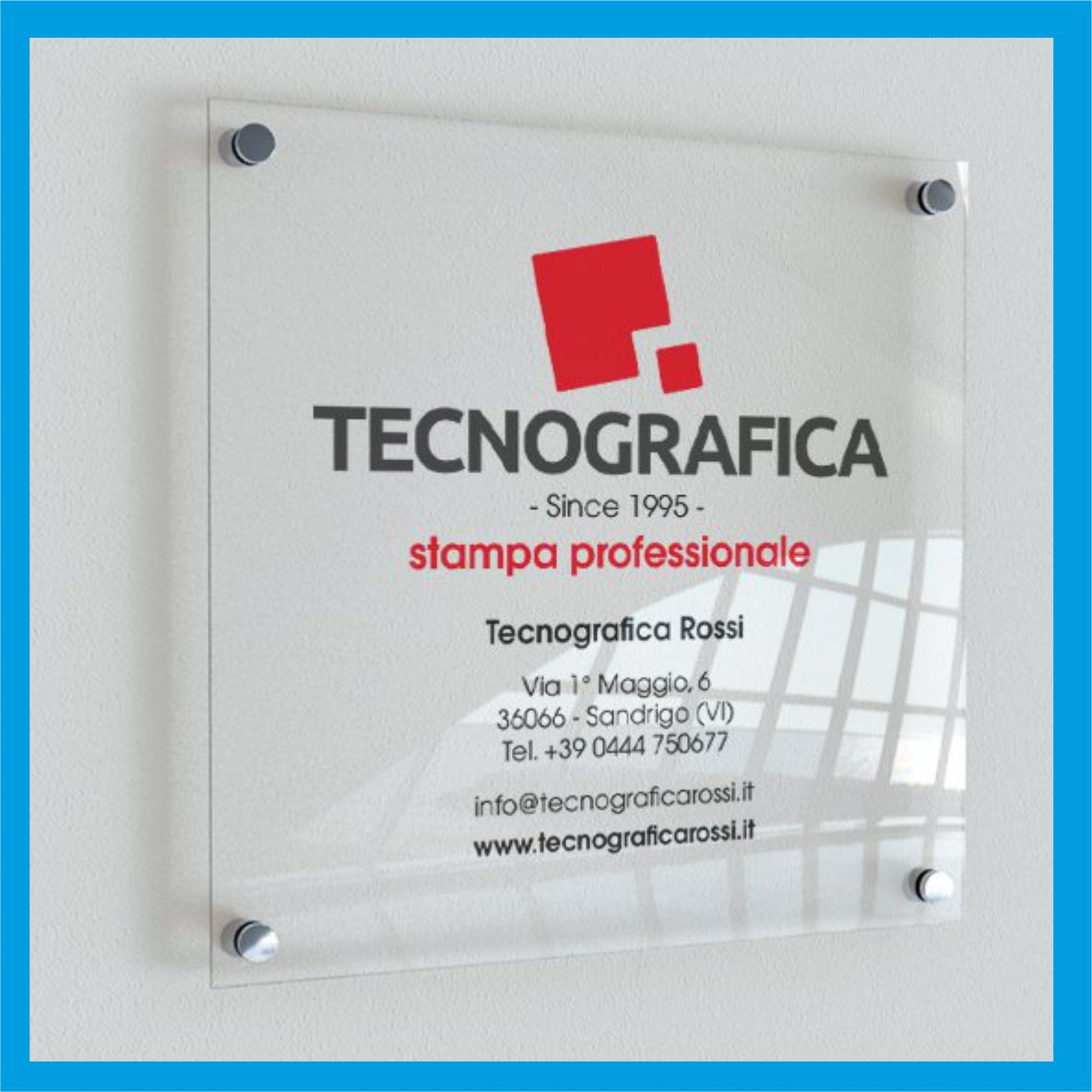 TARGHE IN PLEXIGLASS TRASPARENTE CON DISTANZIALI 8mm